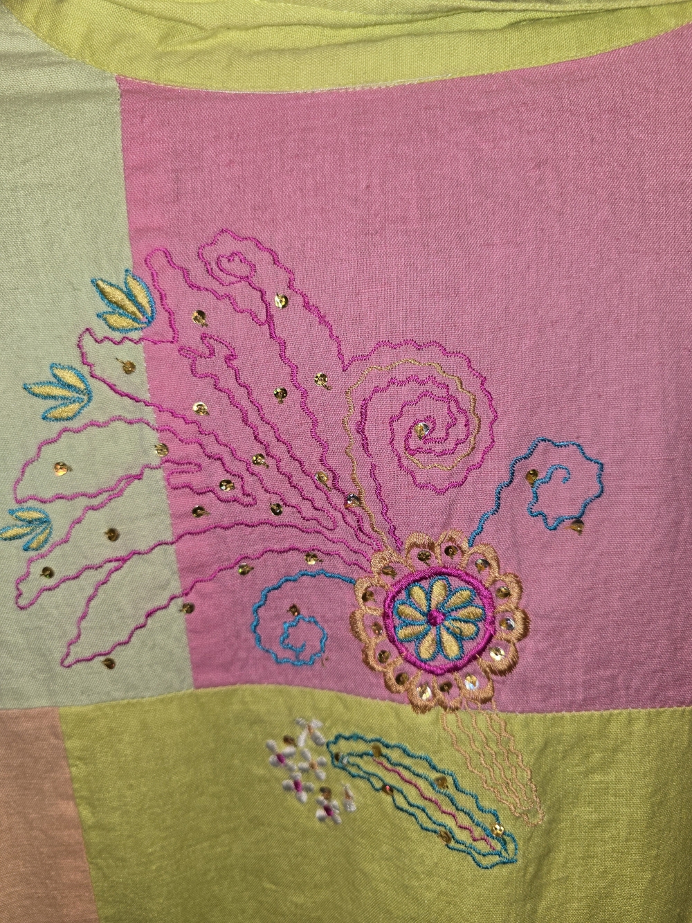 Indigo Moon Pastel Patchwork Embroidered Button Front Jacket - Picture 10 of 14